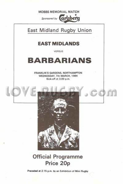 1984 East Midlands v Barbarians  Rugby Programme